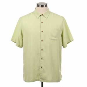 Tommy‎ Bahama Silk Shirt Mens 2XB Green Camp Collar Short Sleeve Button Front